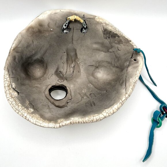 Handmade Raku Ceramic Mask Abstract Crackle Glaze Face Wall Art Signed Jan ‘91 - Picture 7 of 12
